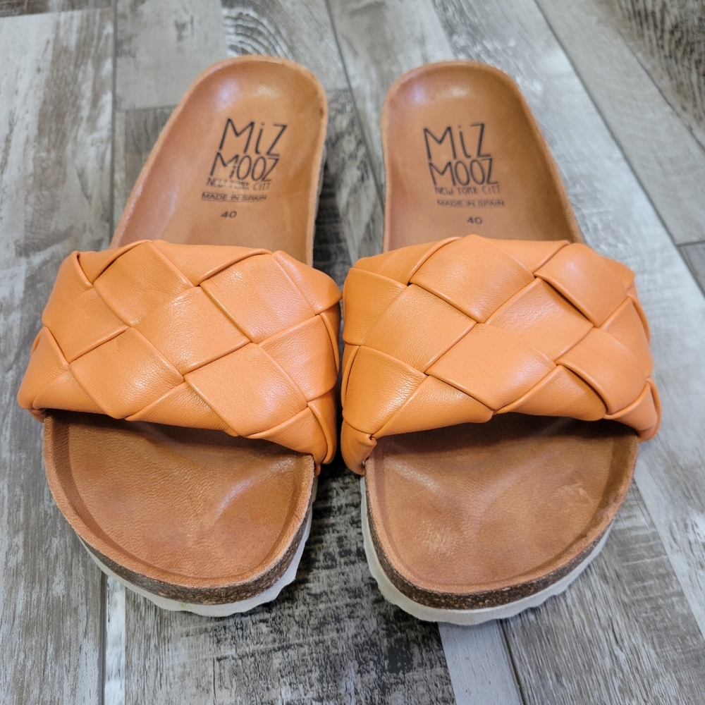 40 Miz Mooz Leather Woven Slide Sandals - Rope Orange Size 9-9.5